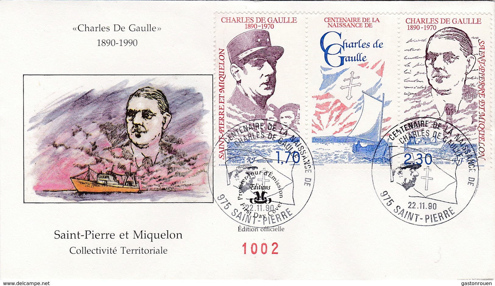 FDC PREMIER JOUR  Saint-Pierre Et Miquelon 1990 De Gaulle Appel Du 18 Juin 1940 Bande 532A - FDC