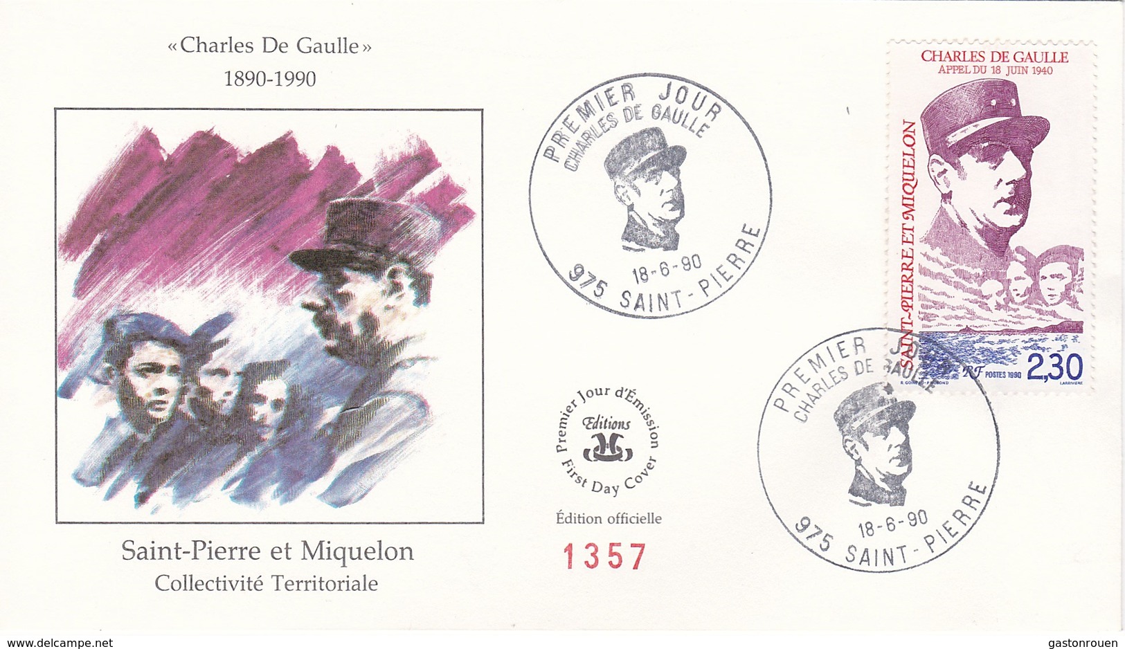 FDC PREMIER JOUR  Saint-Pierre Et Miquelon 1990 De Gaulle Appel Du 18 Juin 1940 521 - FDC