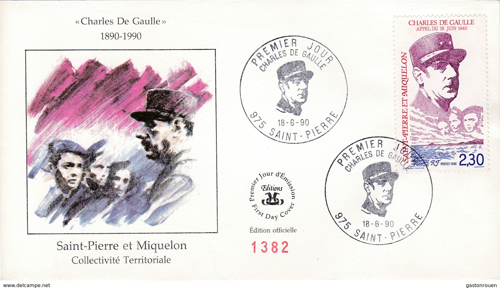 FDC PREMIER JOUR  Saint-Pierre Et Miquelon 1990 De Gaulle Appel Du 18 Juin 1940 521 - FDC