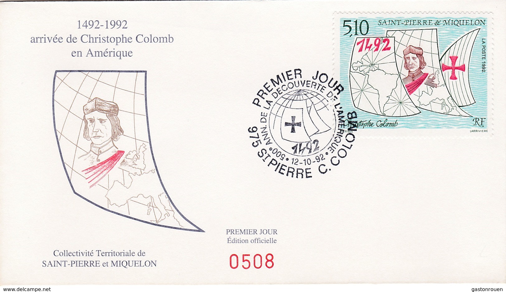 FDC PREMIER JOUR  Saint-Pierre Et Miquelon 1992 Christophe Colomb 569 - FDC