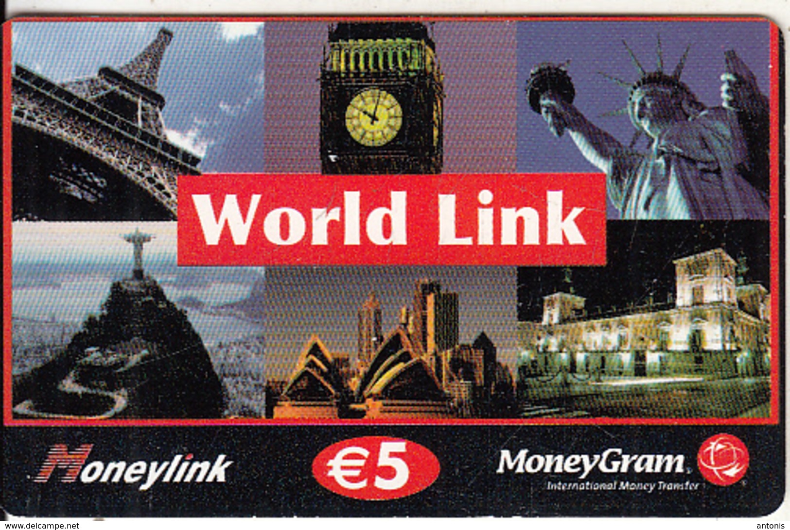 GREECE - Monuments, Moneylink/MoneyGram, World Link, Amimex Prepaid Card 5 Euro, Used - Griechenland