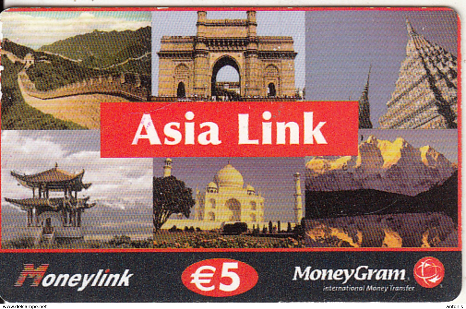 GREECE - Monuments, Moneylink/MoneyGram, Asia Link, Amimex Prepaid Card 5 Euro, Used - Griechenland