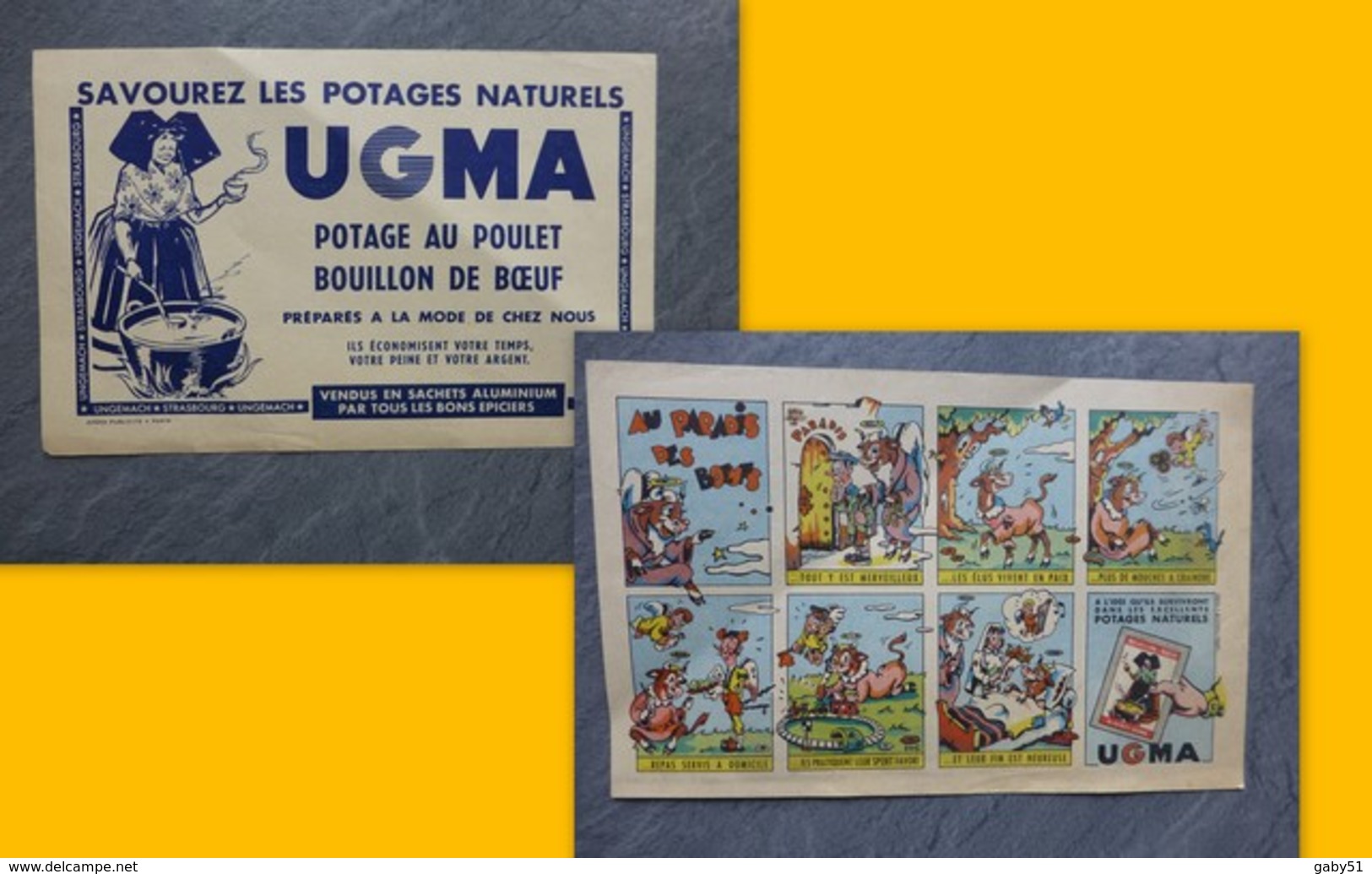 PUB Potzages UGMA Avec BD Au Dos"Au Paradis Des Boeufs" Vers 1935 ? ; PAP10 - Advertising