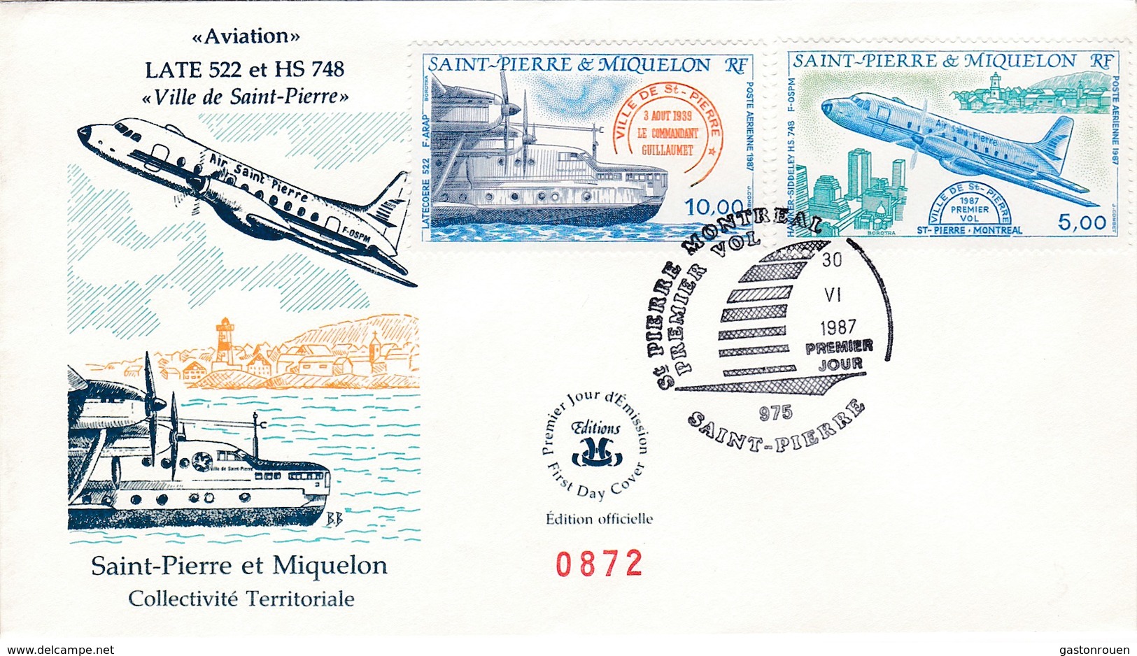 FDC PREMIER JOUR  Saint-Pierre Et Miquelon 1987 Avion Ville De Saint Pierre PA 64 65 PA64 PA65 - FDC