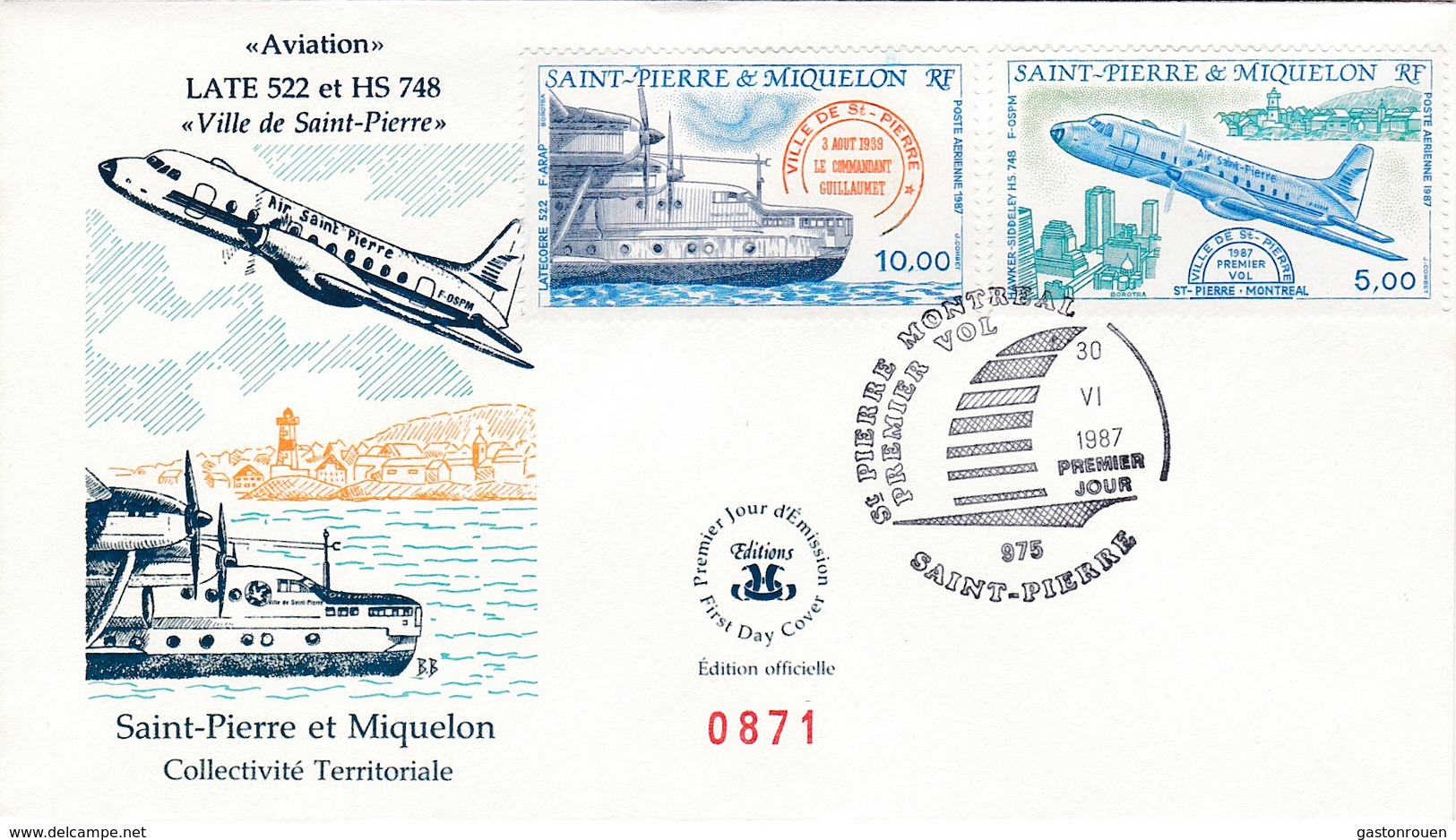 FDC PREMIER JOUR  Saint-Pierre Et Miquelon 1987 Avion Ville De Saint Pierre PA 64 65 PA64 PA65 - FDC