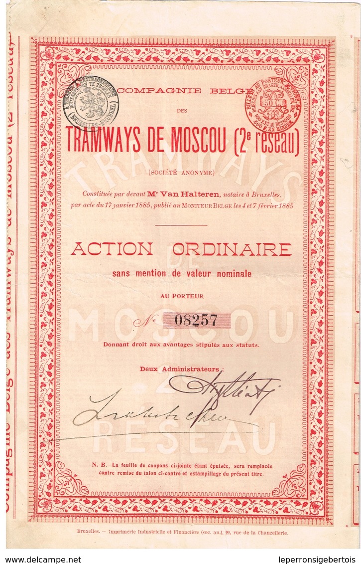 Titre Ancien - Compagnie Belge Des Tramways De Moscou (2ème Réseau) - Titre De 1905 - Russie