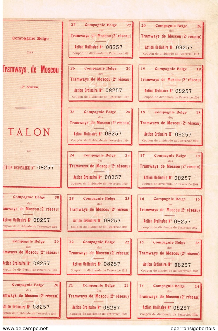 Titre Ancien - Compagnie Belge Des Tramways De Moscou (2ème Réseau) - Titre De 1905 - Russie