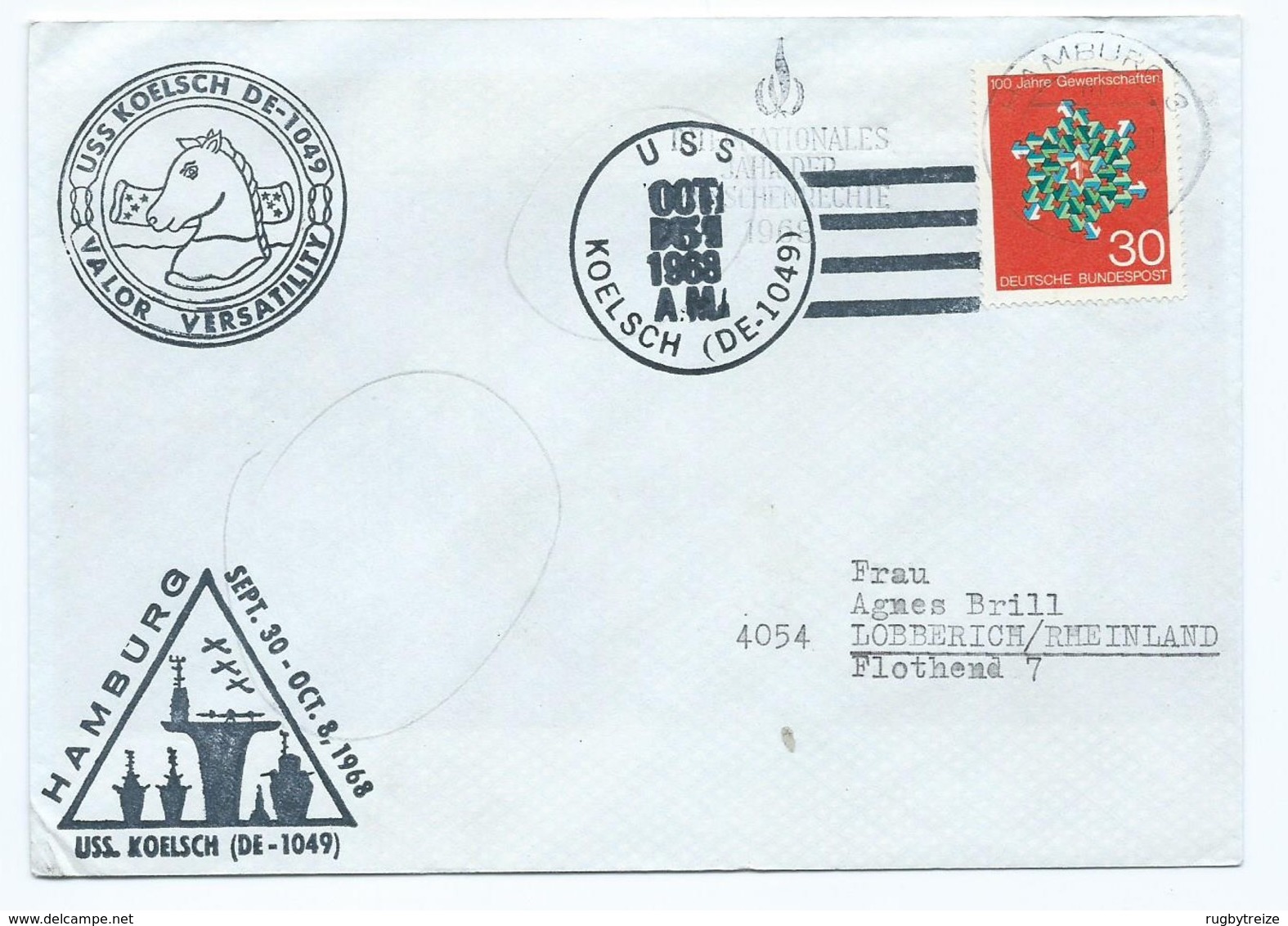 3276 - Enveloppe US NAVY USS KOELSCH DE 1049 1968 Escorte De Destroyer De Classe Garcia - Event Covers