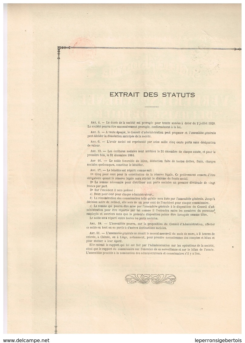 Titre Ancien - Société Anonyme De Verreries De Chênée -"Delhaise-Dethier" - Titre De 1920 - - Industrie