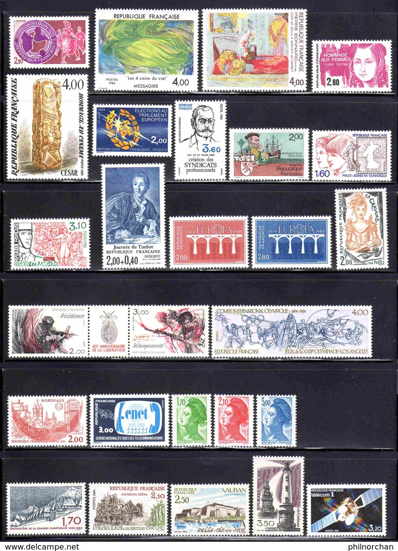 France 1984 Année Complète Neuve** (sauf Roulettes N°2321/2322) Ex N°1    TB   15,50 €  (faciale 19,50 €  47 Valeurs) - 1980-1989