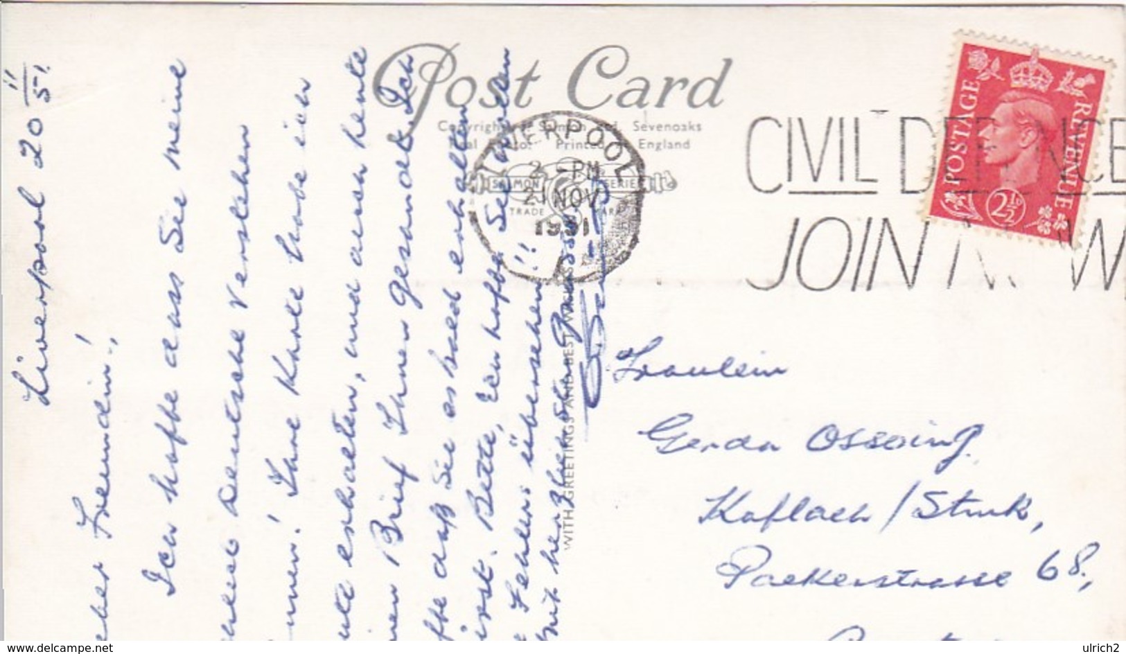 PC Liverpool - St. George's Hall - Stamp Civil Defence Join Now - 1951 (47610) - Liverpool