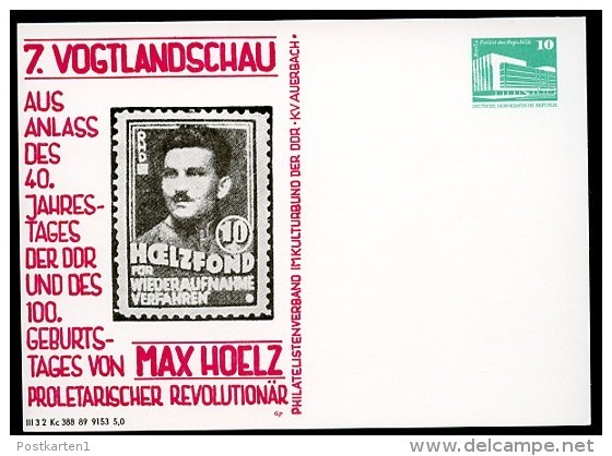 DDR PP18 B2/001 Privat-Postkarte VOGTLANDSCHAU MAX HOELZ Falkenstein 1989  NGK 3,00 € - Privé Postkaarten - Ongebruikt