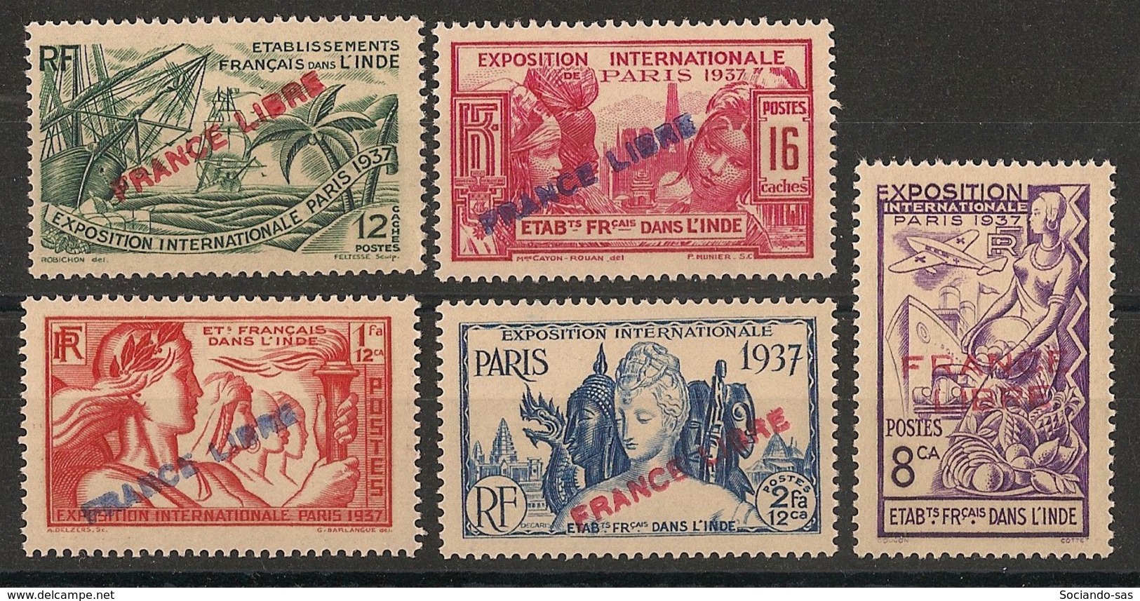 Inde - 1941 - N°Yv. 152 à 156 - France Libre - 5 Valeurs - Neuf * / MH VF - Unused Stamps