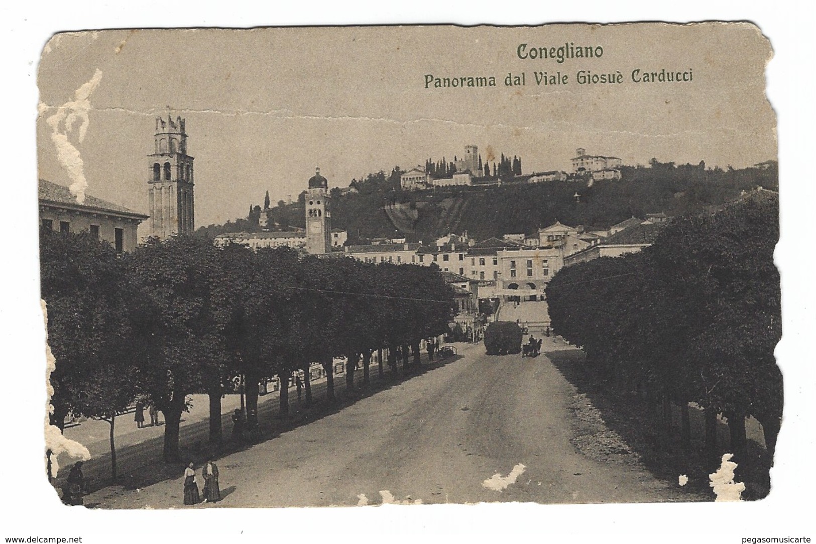 4092 - CONEGLIANO PANORAMA DAL VIALE GIOSUE' CARDUCCI ANIMATA TREVISO SEGNI DEL TEMPO 1910 CIRCA - Altri & Non Classificati