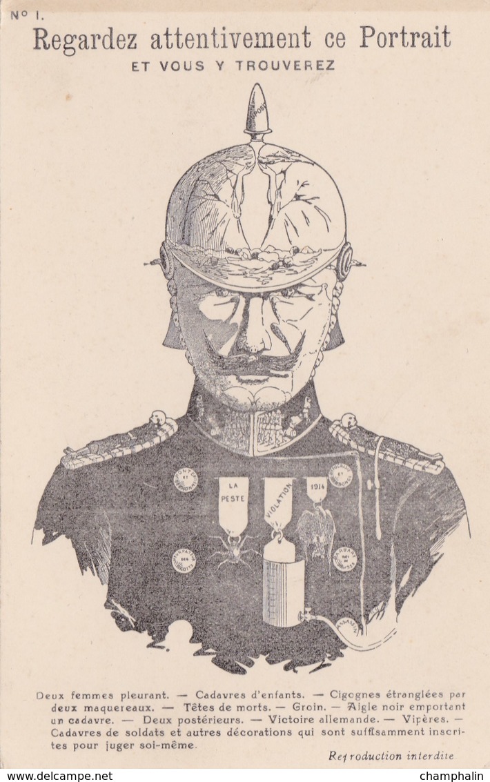 Regardez Attentivement Ce Portrait Et Vous Y Trouverez... - Kaiser Guillaume II Guerre 14/18 WWI - War 1914-18