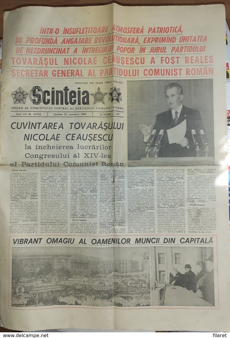 ROMANIA-SCANTEIA,ROMANIAN NEWSPAPER,23 NOVEMBER 1989,IVX CONGRES COMMUNIST PERIOD - Sonstige & Ohne Zuordnung