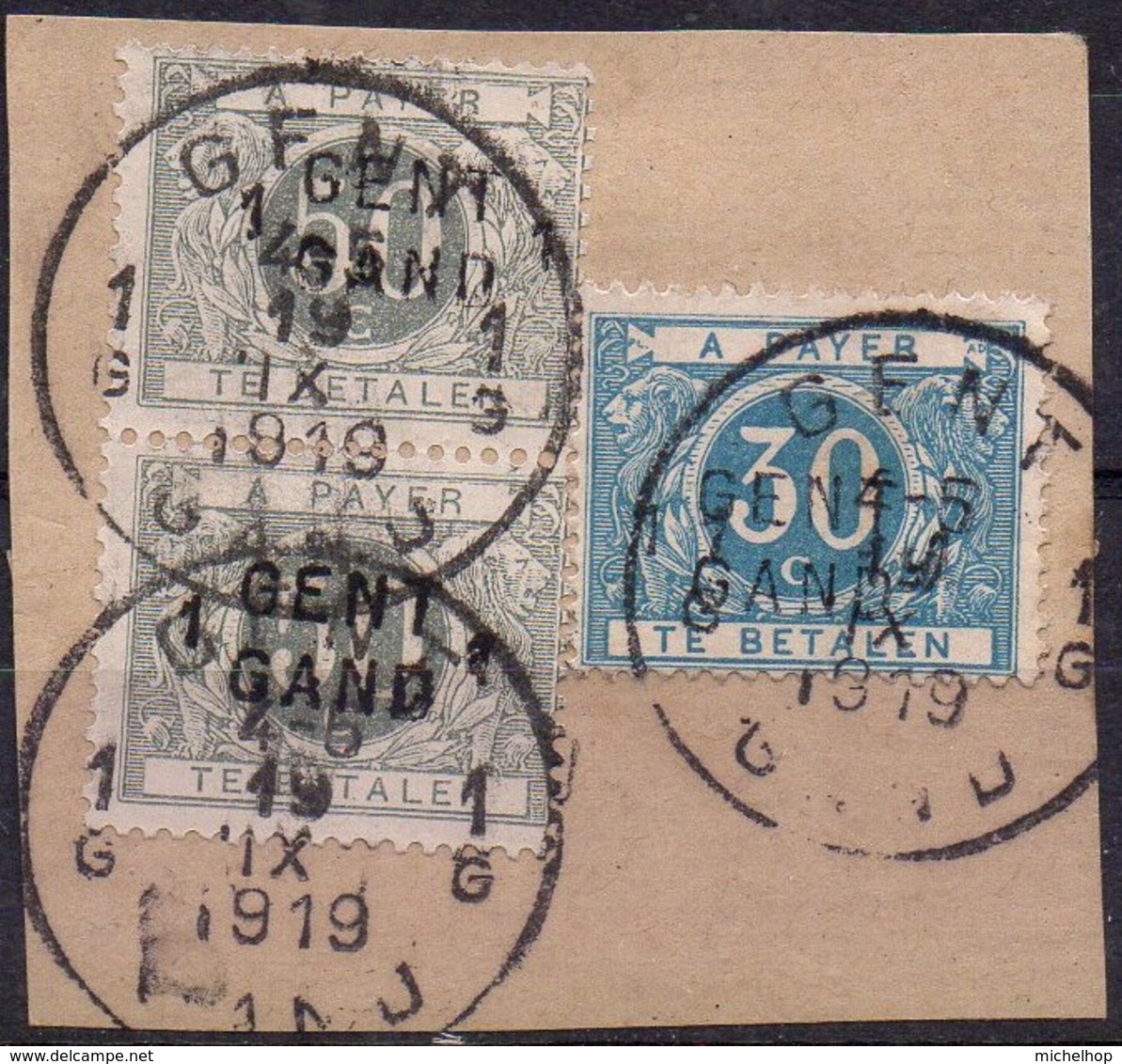 TX9A (2 Ex.) + TX15A (oblitérés - Used) Griffe GENT / GAND 1 Sur Fragment - Francobolli