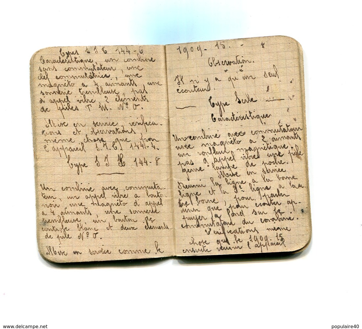 Carnet Manuscrit Soldat 124 Regiment Projecteurs 74 Regiment Rouen Téléphone Campagne Transmissions  Bataille Marne - 1914-18