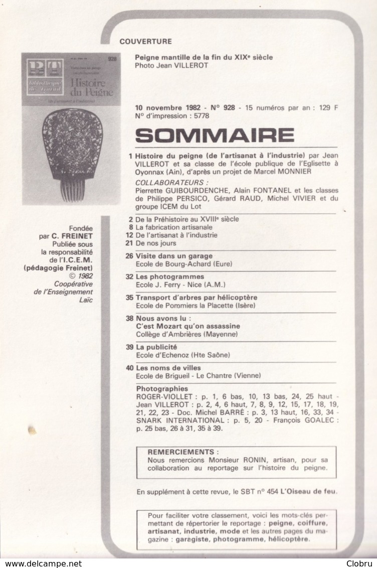 Bibliothèque De Travail, N° 928, L'Histoire Du Peigne (De L'Artisanat à L'Industrie) 1982 - 6-12 Ans
