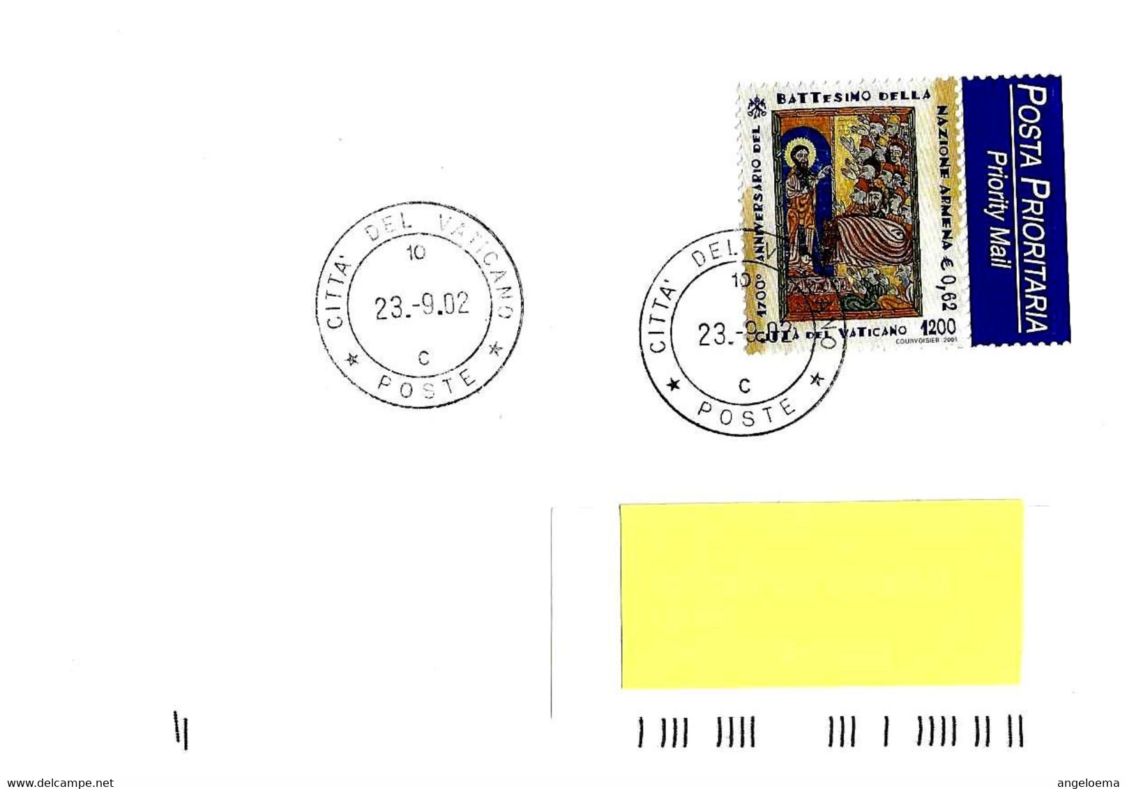 VATICANO - 2002 Lettera Con Francobollo Singolo E Annullo Ordinario 10-C  - 1827 - Cartas & Documentos