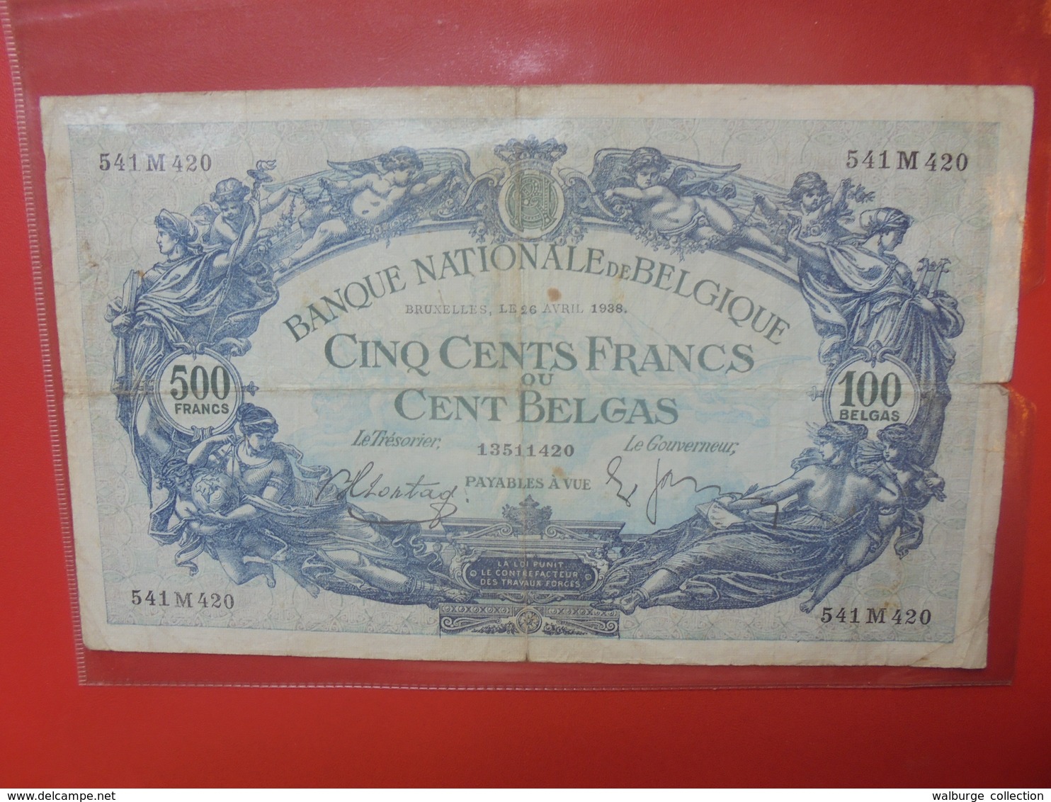 BELGIQUE 500 FRANCS 1938 CIRCULER - 500 Francs-100 Belgas