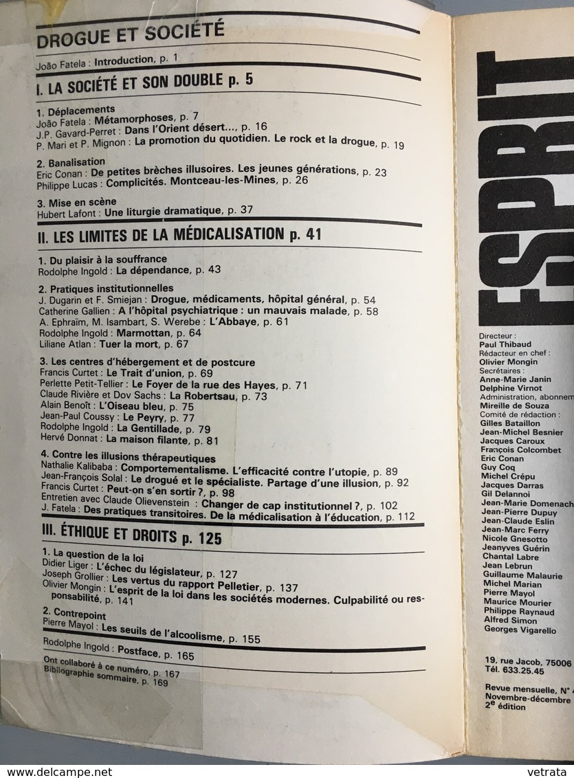 Toxicomanie/Drogues : 2 Revues & 1 Brochure :  - Déviance & Société (N°3/2003 : Les Drogues Au Travail) - Esprit  (N°11/ - Medicina & Salute