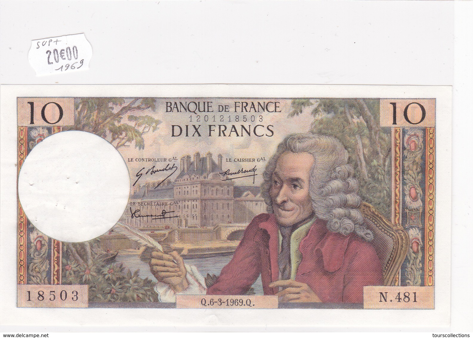 Billet En SUP + Du 10 Francs VOLTAIRE Du 6 MARS 1969 - 18503 Alph N. 481 @ N° Fayette : 62.37 - 10 F 1963-1973 ''Voltaire''