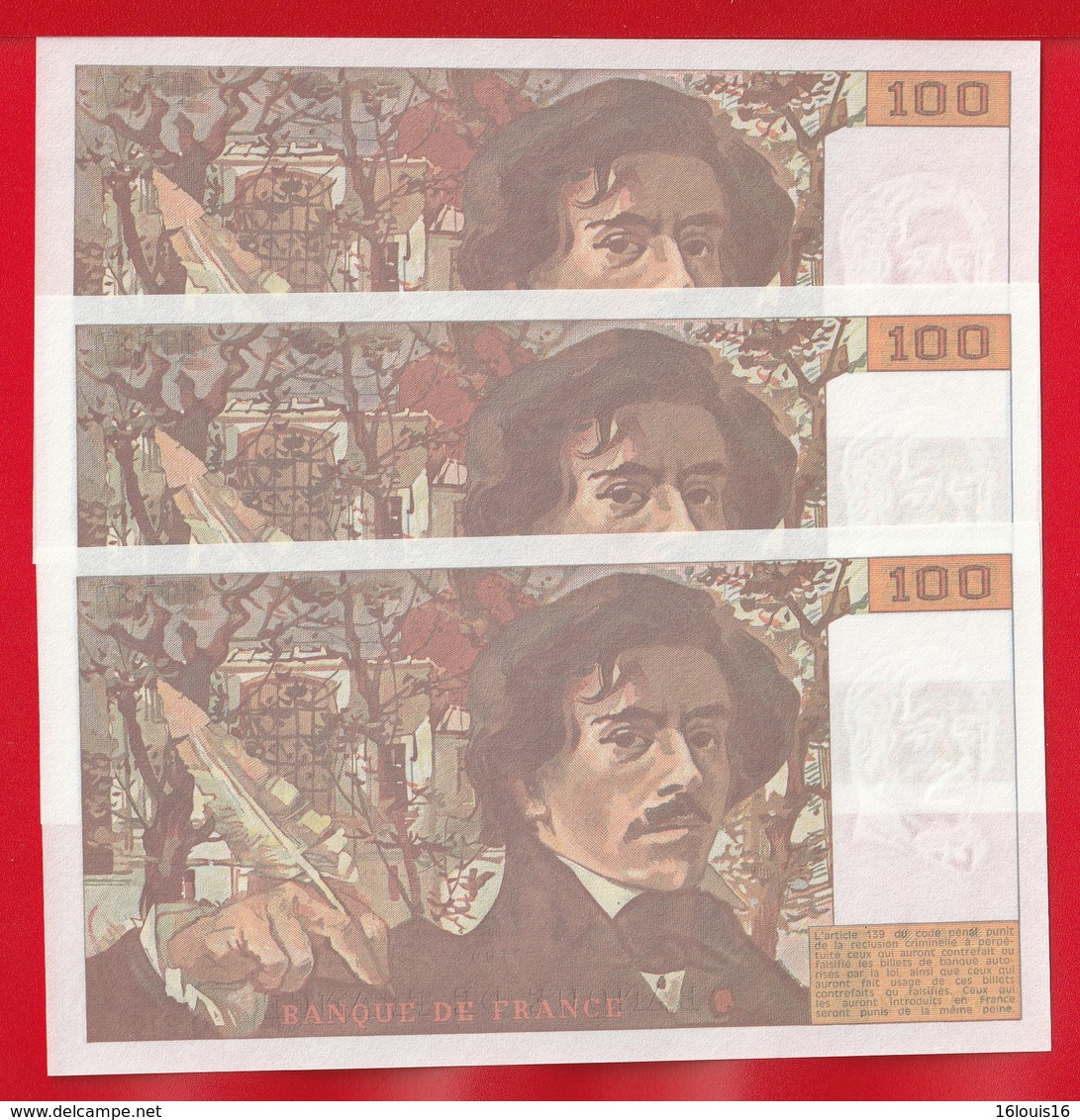 3 BILLETS DE 100 FRANCS " DELACROIX " DE 1993  Q.217  NEUF (Suite) - 100 F 1978-1995 ''Delacroix''