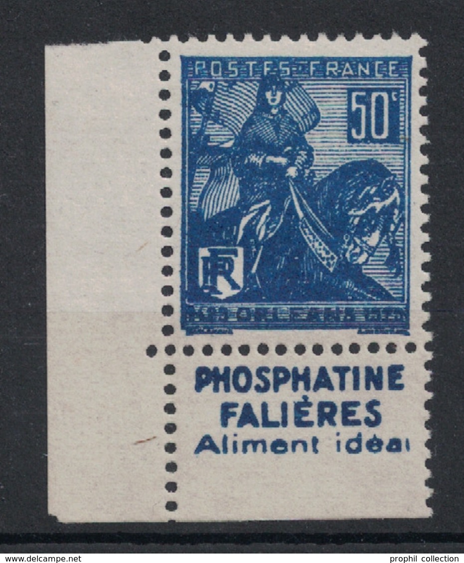 TIMBRE JEANNE D'ARC N° 257 NEUF * TB Avec BANDE PUBLICITAIRE PUB PHOSPHATINE FALIÈRES ALIMENT IDÉAL (TIMBRE DE CARNET) - Autres & Non Classés