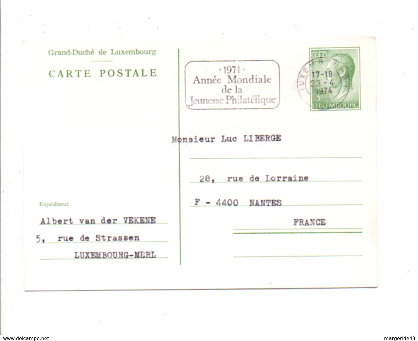 LUXEMBOURG OBLITERATION ANNEE MONDIALE DE LA JEUNESSE PHILATELIQUE 1974 - Franking Machines (EMA)