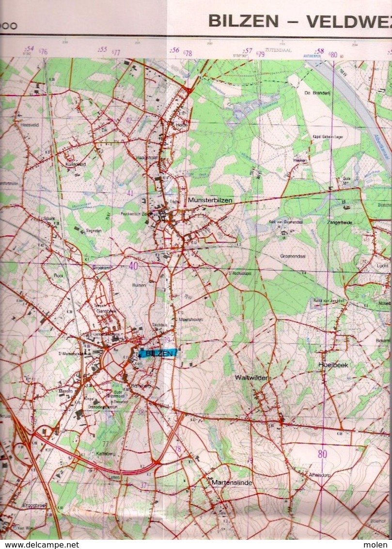 ©1988 BILZEN VELDWEZELT STAFKAART 34/1-2 LANAKEN HOESELT BEVERST GELLIK ROMERSHOVEN MUNSTERBILZEN EIGENBILZEN HEES S913 - Bilzen