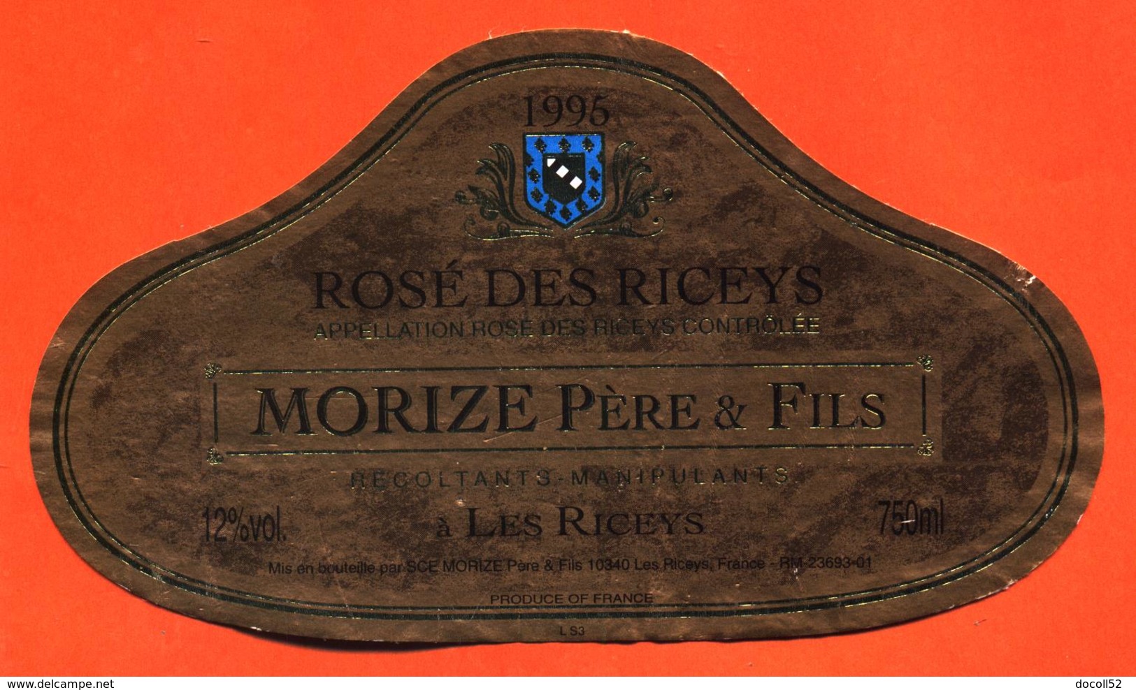 étiquette De Rosé Des Ricey 1995 Morize Père Et Fils à Les Riceys - 75 Cl - Rosé (Schillerwein)