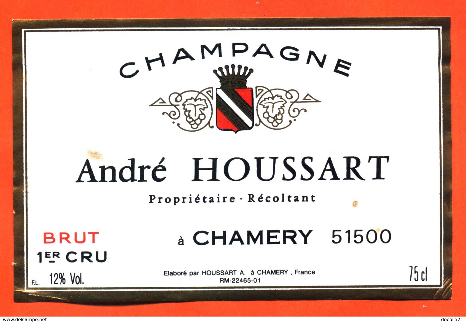 étiquette De Champagne Brut André Houssart à Chamery - 75 Cl - Champagne