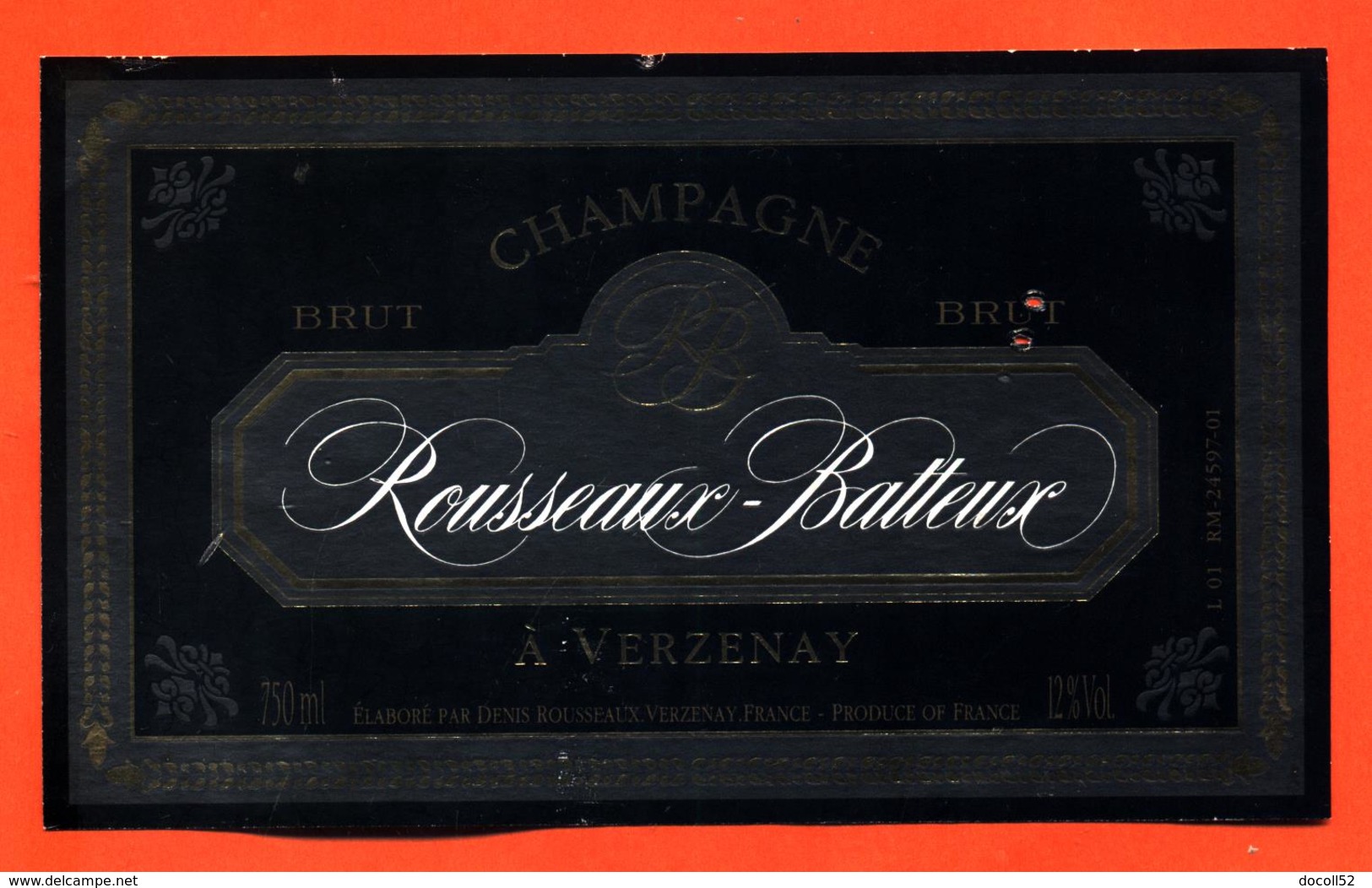 étiquette De Champagne Brut Rousseaux Batteux à Verzenay - 75 Cl - Champagne