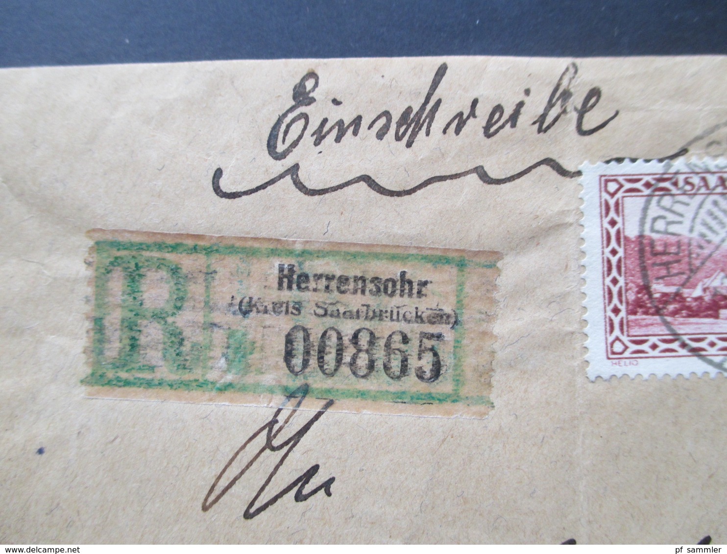 Saargebiet 1930 Landschaftsbilder MiF Einschreiben Grüner Dünner R-Zettel Herrensohr (Kreis Saarbrücken) Nach Stuttgart - Storia Postale