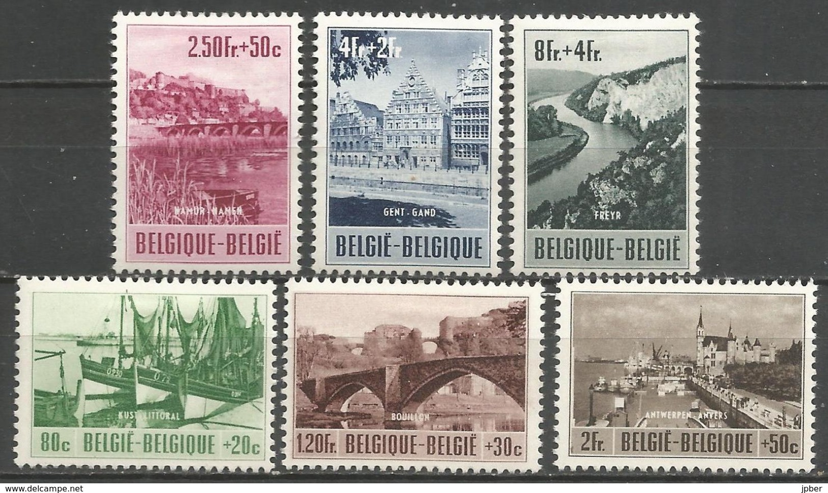 (E059) BELGIQUE - N°918à923 * - Culture Tourisme - Oostende, Bouillon, Antwerpen, Namur, Gent, Rocher De Freyr - Ungebraucht