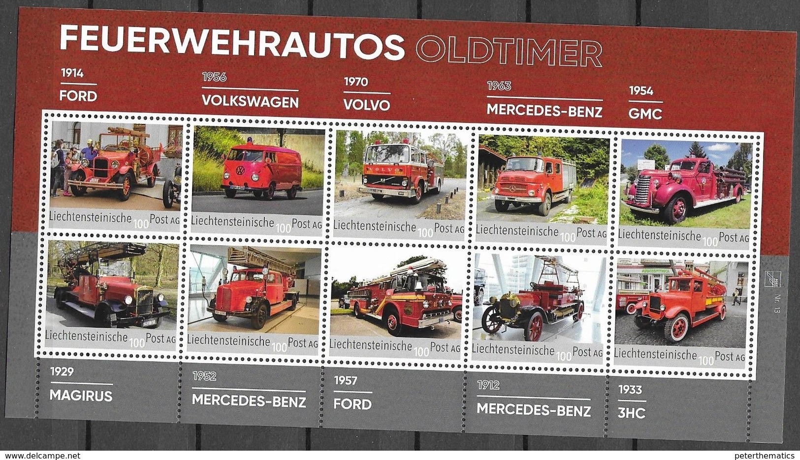 LIECHTENSTEIN, 2020, MNH, VEHICLES, FIRE ENGINES, FIREFIGHTING, OLDTIMER VEHICLES,  SHEETLET - Sonstige (Land)