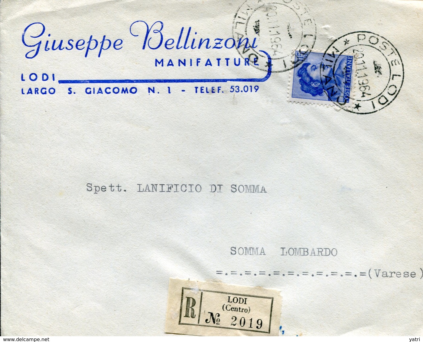 Italia (1964) - Raccomandata Da Lodi (MI) - 1961-70: Marcophilie