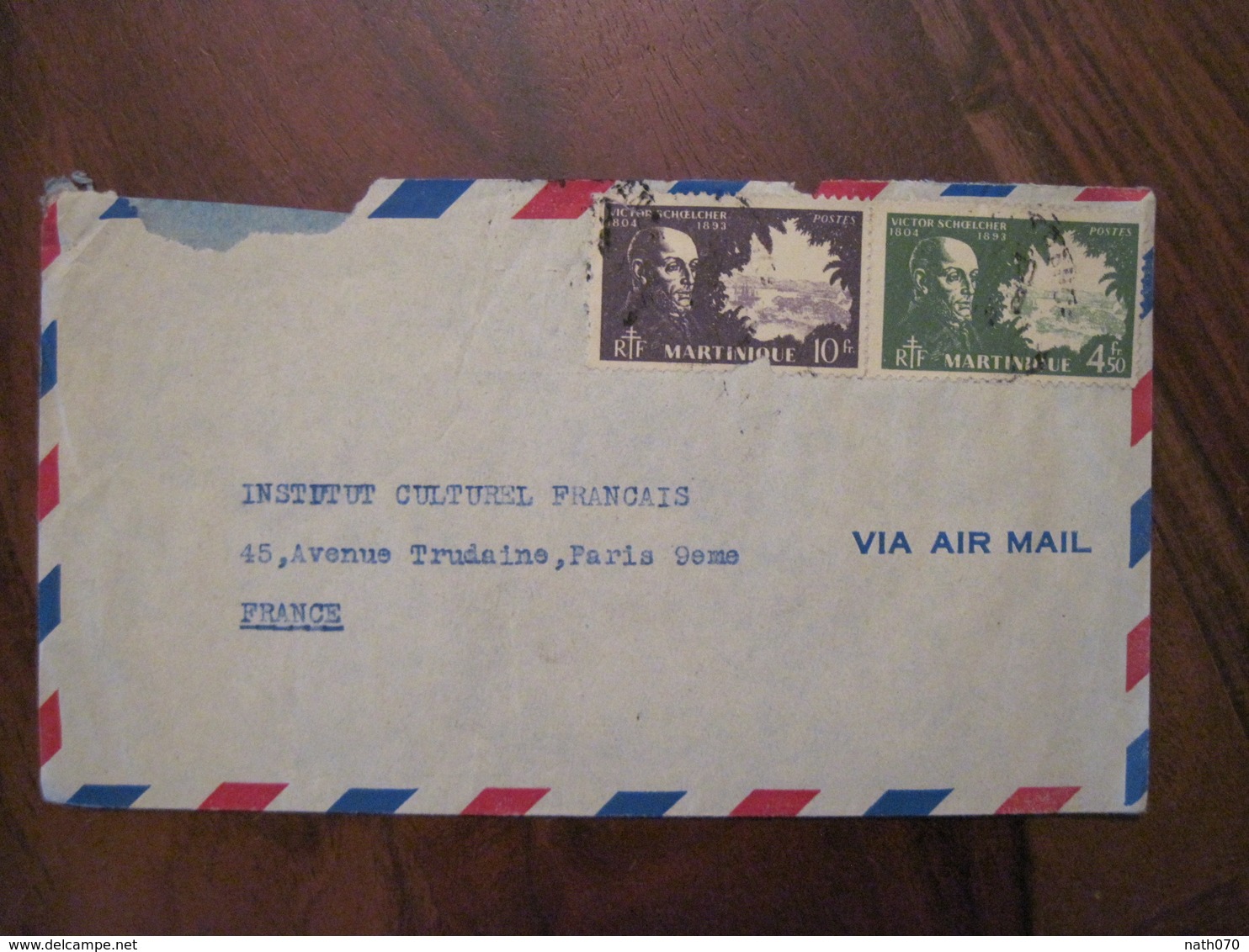 France MARTINIQUE Cover Lettre Enveloppe Victor Schoelcher Colonies DOM TOM Air Mail PA Par Avion - Storia Postale