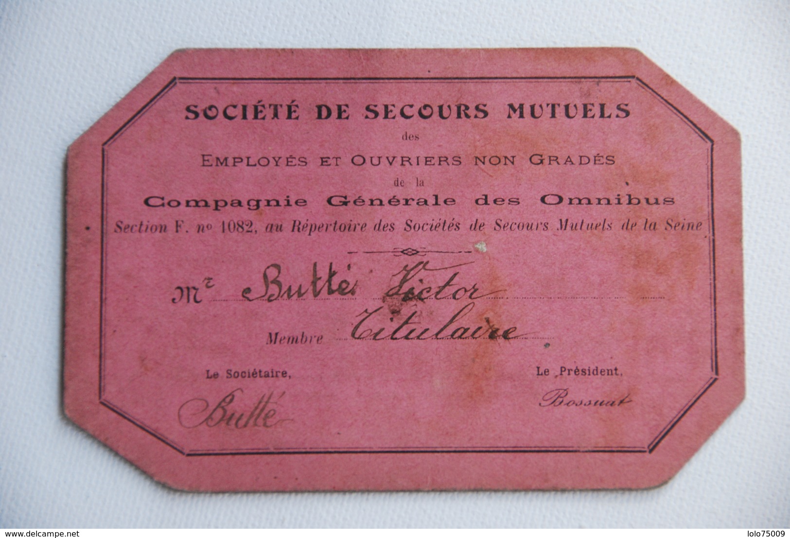 Societe De Secours Mutuels / Compagnie Generale Des Omnibus 1892 - Documenti Storici