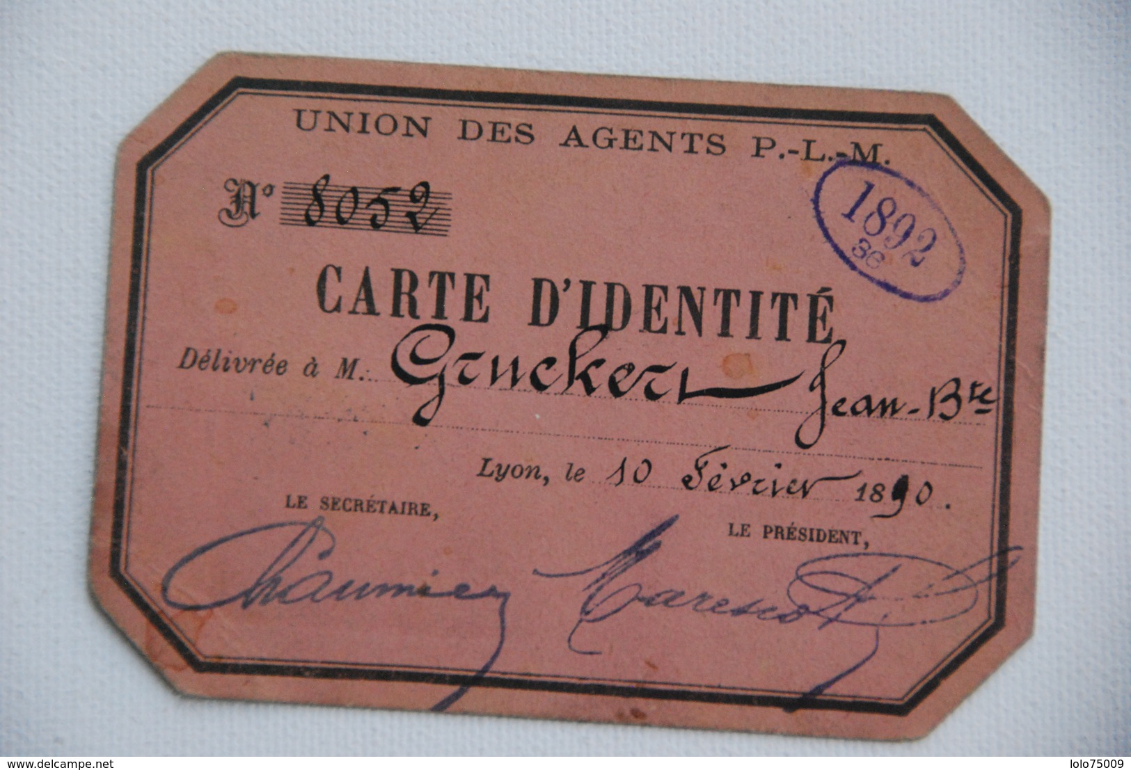 Carte D'identite Gent Plm Lyon Transport - Documenti Storici