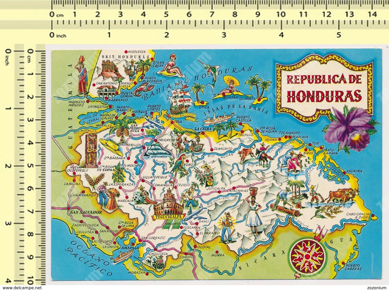 HONDURAS - REPUBLICA DE HONDURAS,  MAP Old Postcard - Honduras