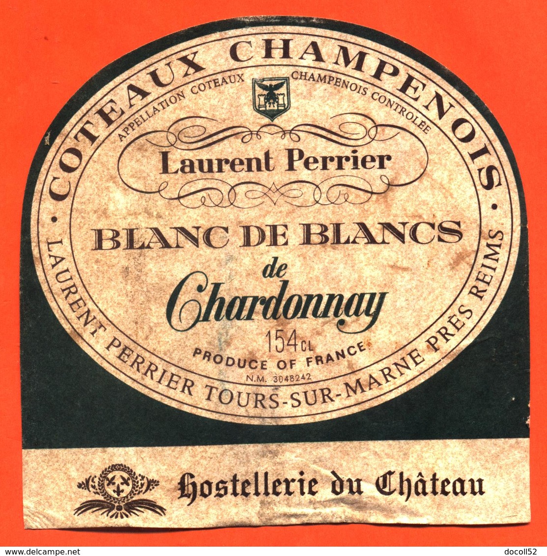 étiquette De Coteaux Champenois Hostellerie Du Chateau Chardonnay Laurent Perrier à Tours Sur Marne - 154 Cl - Champagne