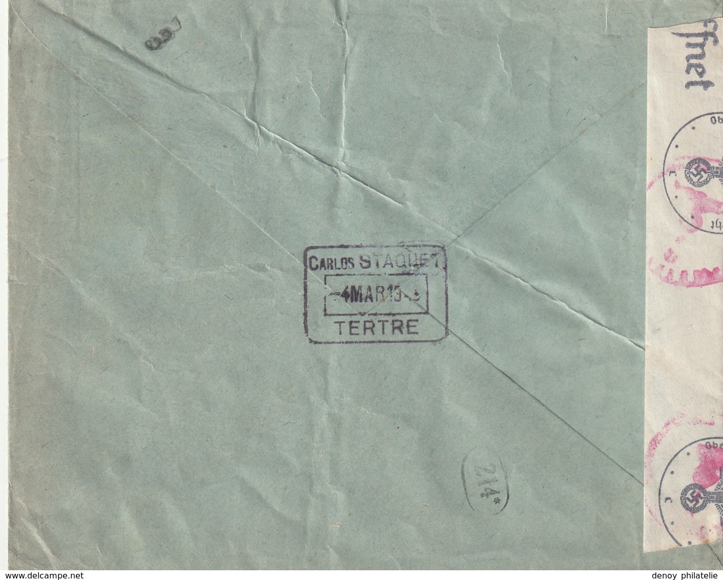 Belguique - Lettre Perforée Censurée Avec Cachet Region Limitrophe 5 3 1943 - WW II (Covers & Documents)