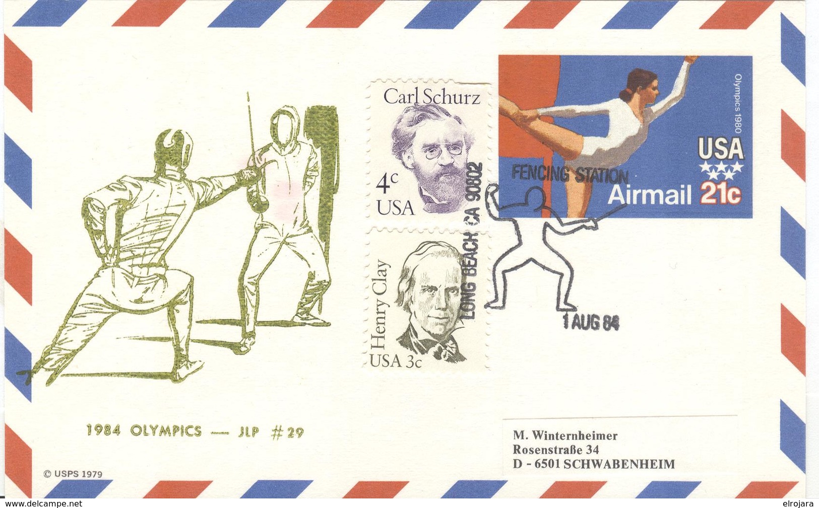 USA Olympic JLP Nr. 29 Stationery Card With Cancel Fencing Long Beach Type II - Zomer 1984: Los Angeles