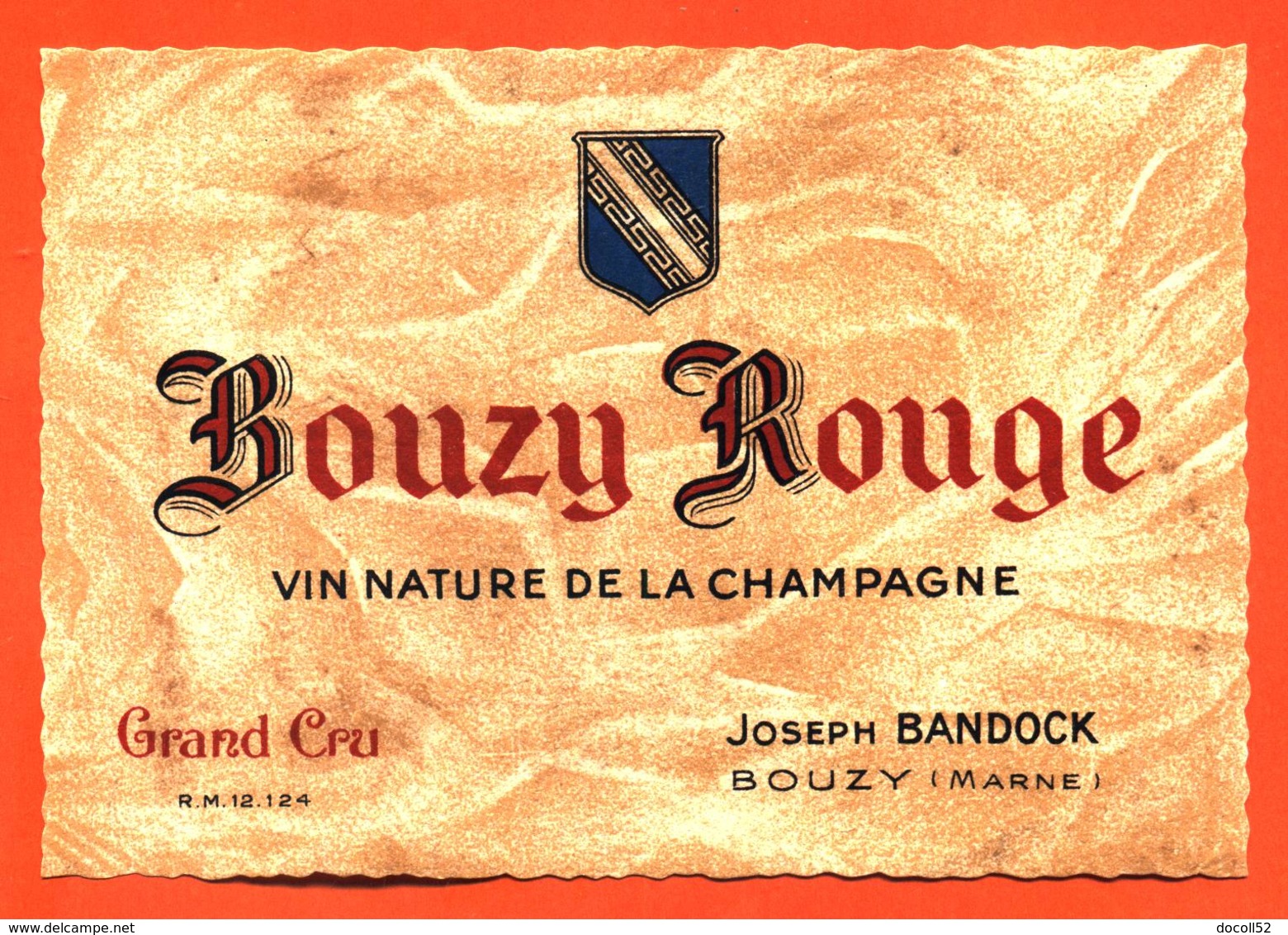 étiquette Ancienne De Vin Nature De La Champagne Bouzy Rouge Joseph Bandock à Bouzy - 75 Cl - Champagne