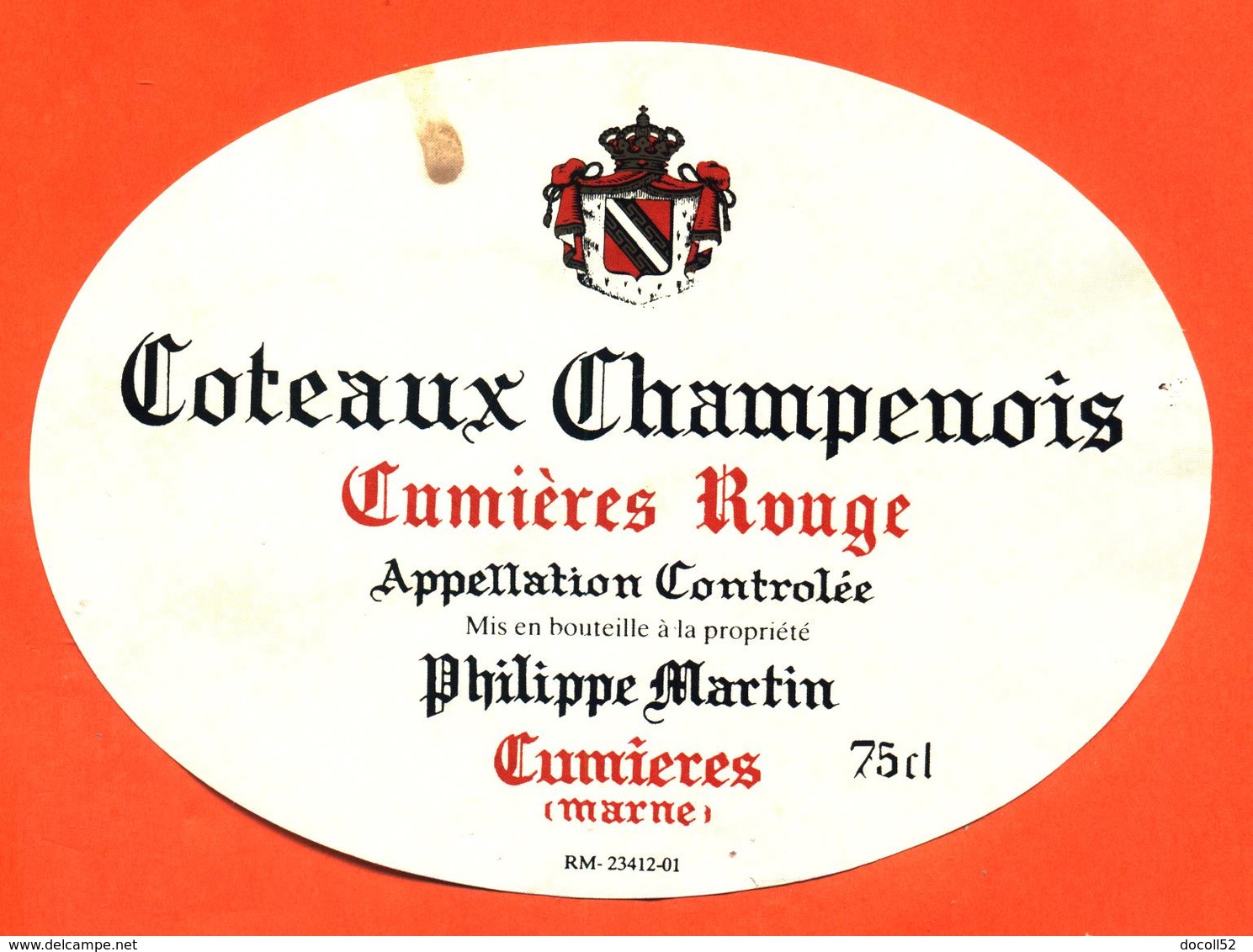 étiquette De Coteaux Champenois Cumières Rouge Philippe Martin à Cumières - 75 Cl - Champagne