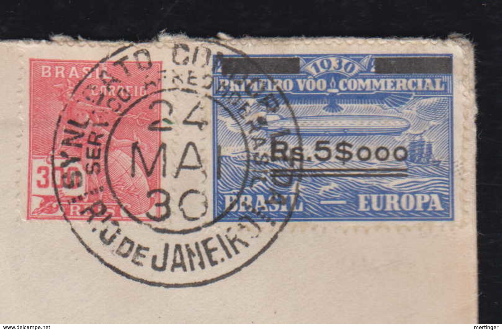 Brazil Brasil 1930 Zeppelin Mi# 7 Cover Overprint 5$000 RIO To LEXINGTON USA - Airmail (Private Companies)