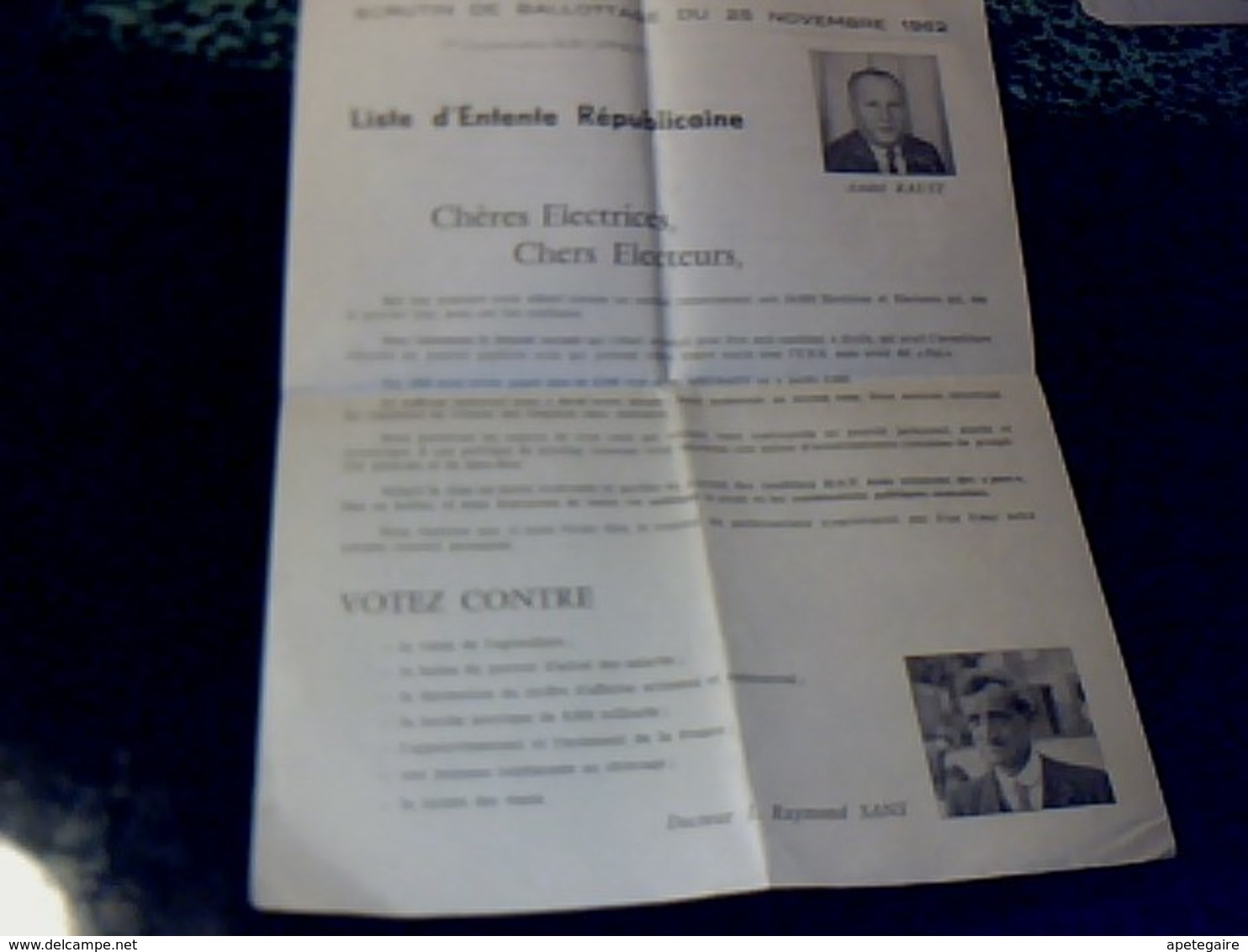 Vieux Papier Politique Tract élection Législatives 18/11/1962 Liste Circonscription Républicaine Albi /Carmaux - Non Classés