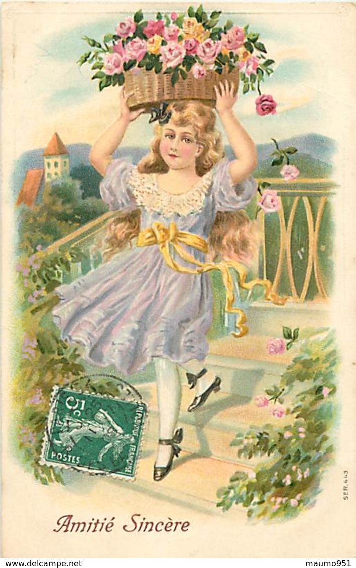 FANTAISIE CARTE GAUFFREE ENFANT FILLE FLEURS - Altri & Non Classificati